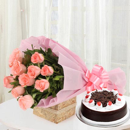 black forest with pink roses