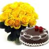 cake with yellow roses bunch combo