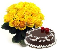 cake with yellow roses bunch combo