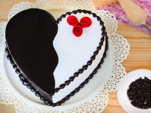 heart shaped choco vanilla cake a
