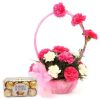 pink basket with rochers