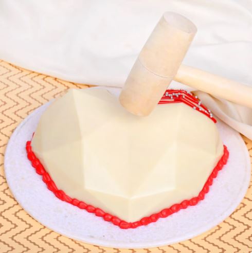 Velvet Heart Shaped Pinata Cake1