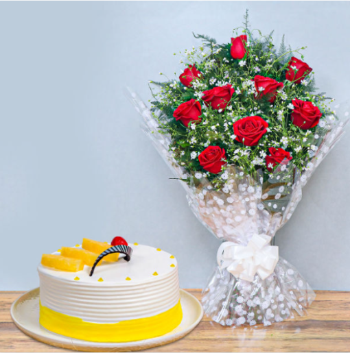 anniversary combo roses with cake