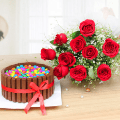 Kitkat gems cake with red roses