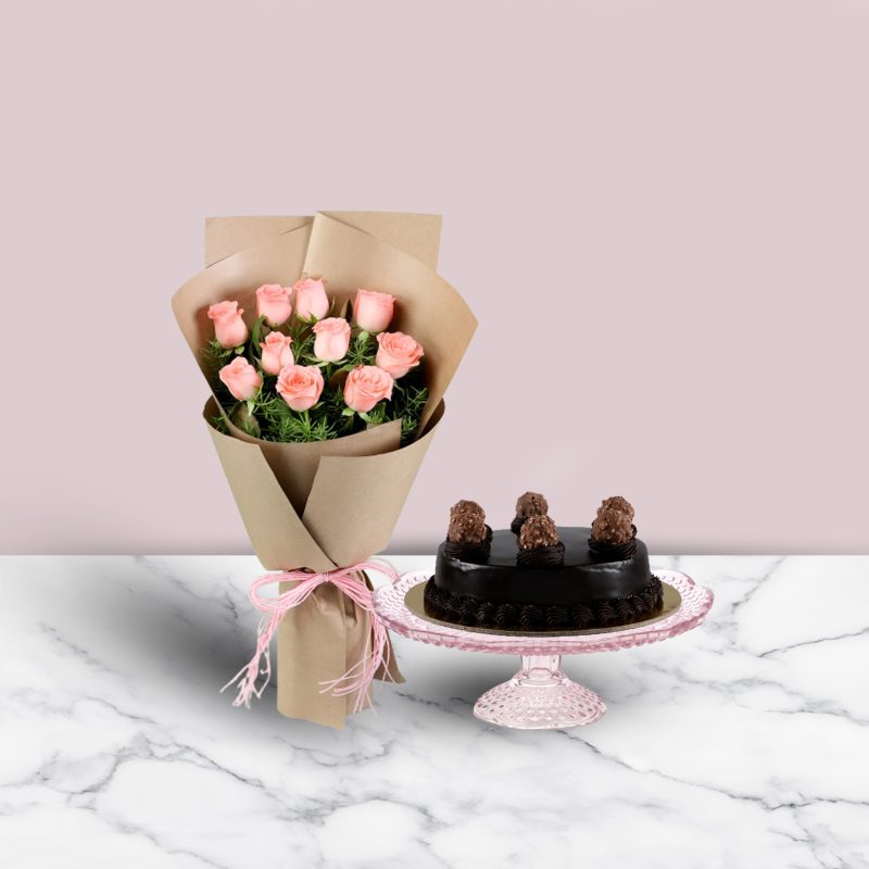 Ferrero Rocher Truffle Cake With Pink Roses