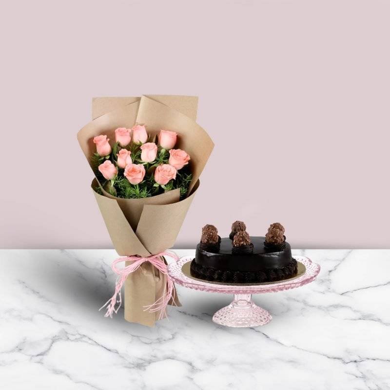 Ferrero Rocher Truffle Cake With Pink Roses