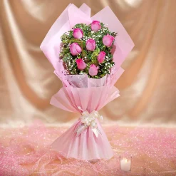 8 Pink Roses With Filler