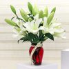 White Lilies In a Red Vase