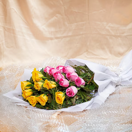 Fresh Yellow And Pink Roses Bouquet1
