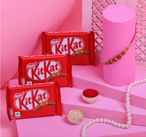 Designer Rudraksha Rakhi With Kitkat