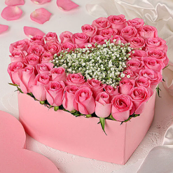 Fresh Roses In Pink Heart Shape Box