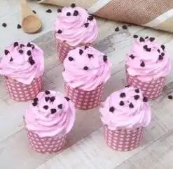 Cup Cakes of Choco Chips Decorated on Strawberry