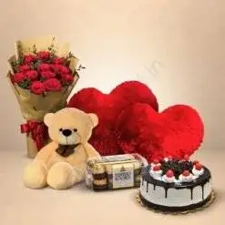 Anniversary BlackForest With Red Roses Combo