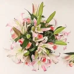 Alternative view of Pink Lilies And Pink Roses In Vase