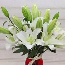 Alternative view of White Lilies In a Red Vase