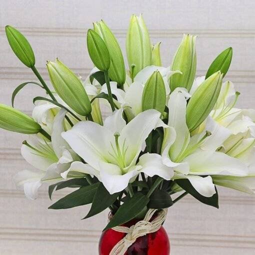 White Lilies In a Red Vase - Image 2