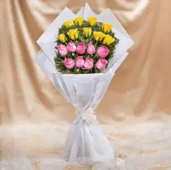 Fresh Yellow And Pink Roses Bouquet