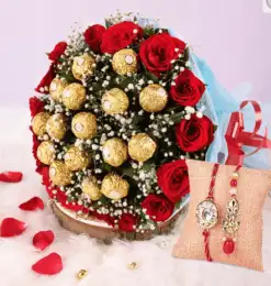 Ferrero Rocher & Roses Bunch With Rakhi