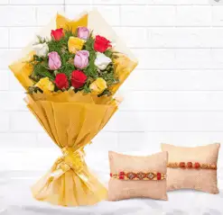 Beautiful Rakhi And  Mix Roses Bouquet