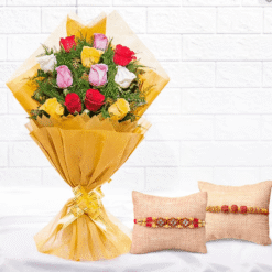 Beautiful Rakhi And  Mix Roses Bouquet