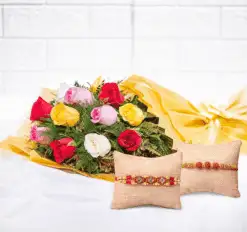 Alternative view of Beautiful Rakhi And  Mix Roses Bouquet