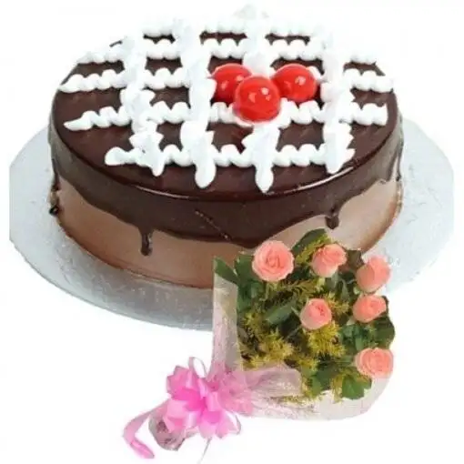 Another Chocolate Cake & Pink Bouquet