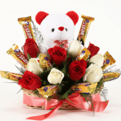 Fresh Roses in Basket with Choco