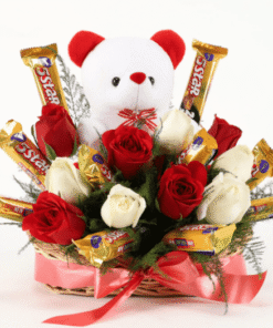 Fresh Roses in Basket with Choco