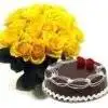 cake with yellow roses bunch combo