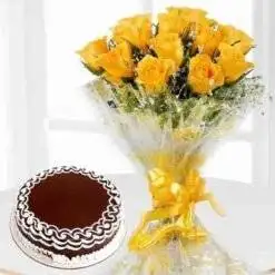 Yellow Rose And Designer Cake