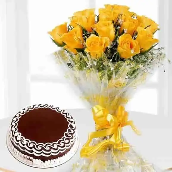 Yellow Rose And Designer Cake