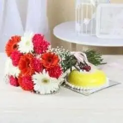 Combined of gerbera's and cake