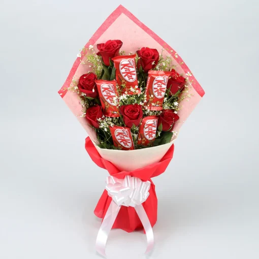 red roses bunch with nestle kitkat chocolates 32