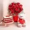 red velvet heart cake teddy bear n roses combo 9793650co A 0