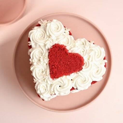 red velvet heart cake teddy bear n roses combo 9793650co D 0