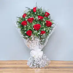 Alternative view of Pineapple Cake with Red Roses