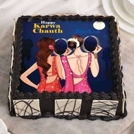 sq square shaped karwa chauth poster cake phot2332flav AA