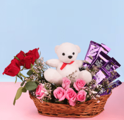 Rosy Charm with Teddy & Chocolate Bliss