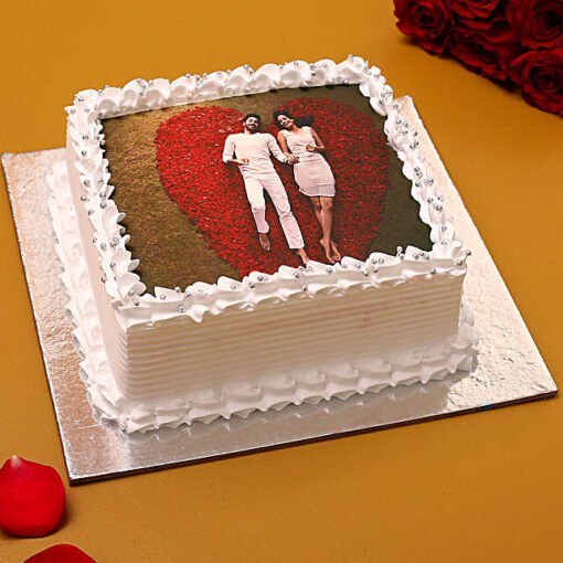 Vanilla Photo Cake Sweet Valentine's Day Treat Online
