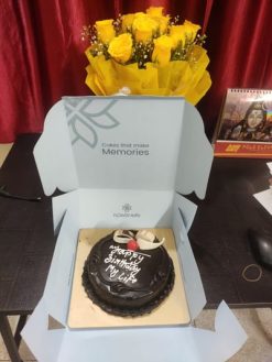 Chocolate Truffle Cake with Yellow Roses Gift Combo - Image 4