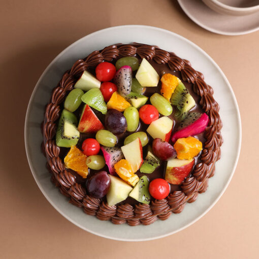 Chocolate Fruit Fiesta Cake - Delicious Heart-Shaped Treat - Image 4