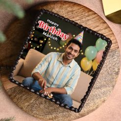 Birthday swirls square personalised photo cake