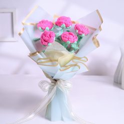 Everlasting pink crochet rose bouquet with five handmade roses