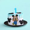 Front view of Mickey Mouse first birthday theme cake