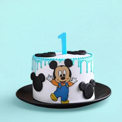 Front view of Mickey Mouse first birthday theme cake