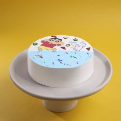 Shinchan and Shiro vanilla theme cake side view