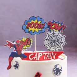 Close detail of Spidey comic theme cake