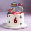 Front view of Spiderman inspired theme birthday cake