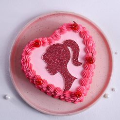Pink Barbie heart cake side view