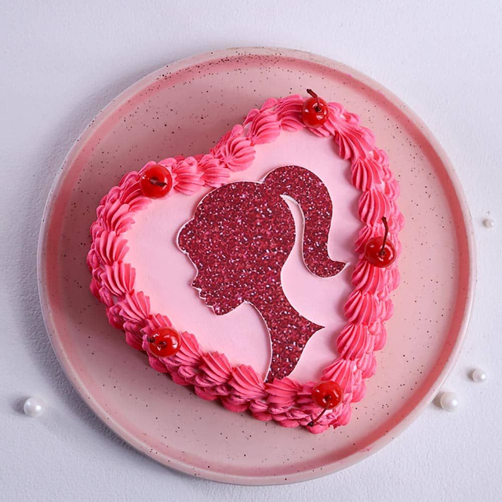 Pink Barbie heart cake side view